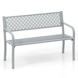 COSTWAY Outdoor Garden Bench Metal Patio Loveseat-Gray Grey