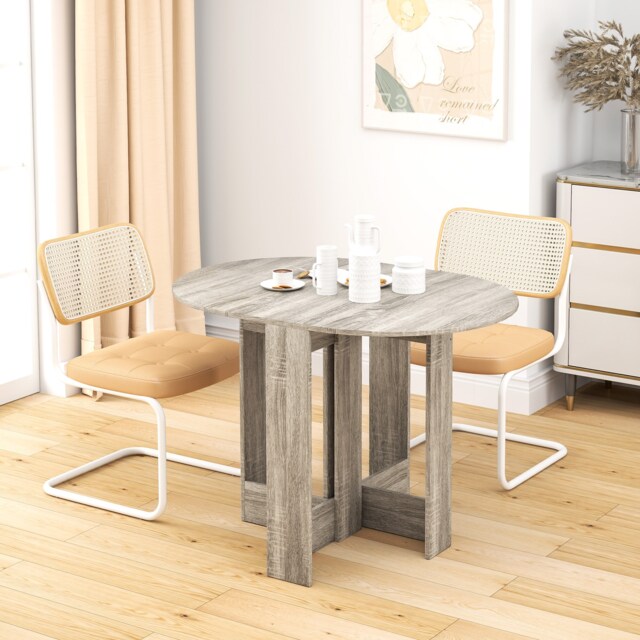 HOMCOM Folding Dining Table, Space-saving Drop Leaf Table for Small Space, Kitchen, Dining Room, Grey