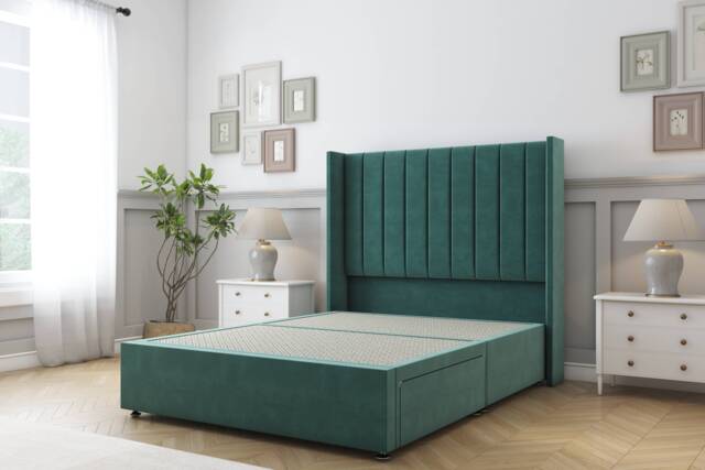 Sloomy Falcon Emerald Plush Divan Bed Base No Drawers With 54 Inch Wingback Headboard Green Emerald Single 1