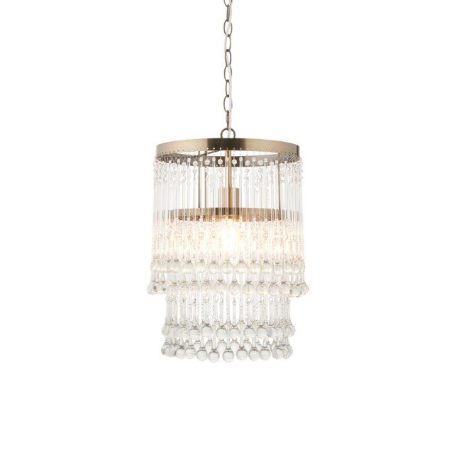 Genevieve Pendant Ceiling Light Antique Brass Plate & Clear Crystal Glass E27