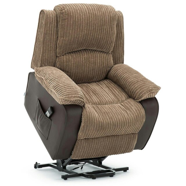 Postana Dual Motor Electric Rise Recliner Jumbo Cord Fabric Chair (Brown)