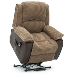 Postana Dual Motor Electric Rise Recliner Jumbo Cord Fabric Chair (Brown)