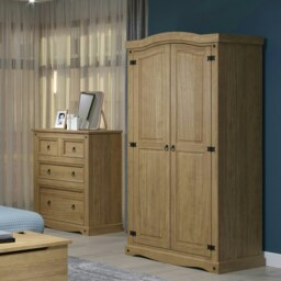 Premium Corona 2 Door Wardrobe in Mexican Pine, Classic Design with Metal Hardware Brown Brown One Size 1