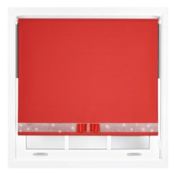 FURNISHED Blackout Roller Blinds with Diamante Trim and Bow Cut to Size Red Red (W) 60cm x (L) 210cm