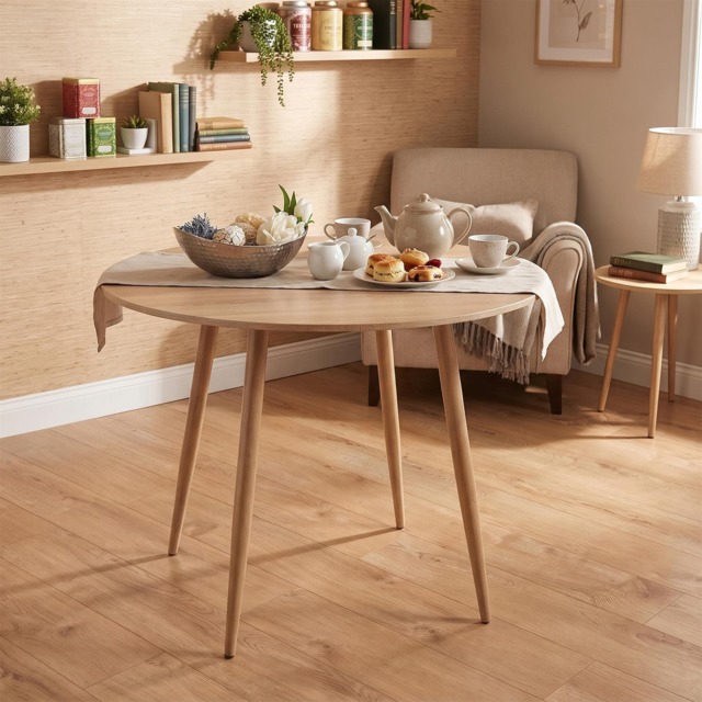 Dining Table Beige Wood Kitchen Place for 4 Seats, Dining Table Only (Beige H 75 x L 90 x W 90 cm) Brown