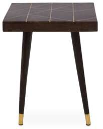 Orsina Mango Wood And Gold Tip Legs Side Table, Modern Square Wooden Side Table With Brass Inlay