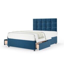 Memory Maestro Memory Foam Blue Plush Velvet 2 Drawer Divan Set And Pearl Headboard Small Double