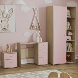 Junior Vida Neptune 3 Piece Bedroom Set, Pink & Oak (Desk, Bedside Table, Wardrobe) Pink Pink L 3