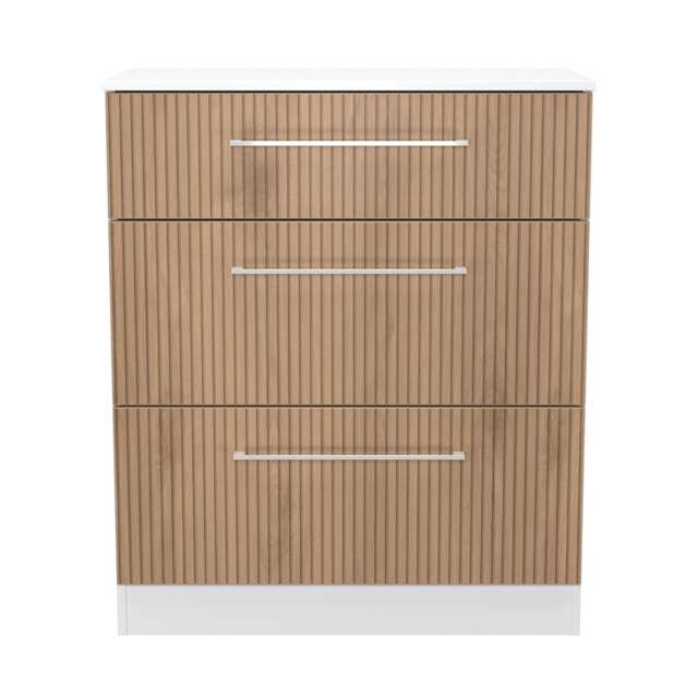 Gloucester 3 Drawer Deep Chest of Drawers in Slatted Effect & White (Ready Assembled) White Slatted Effect & White