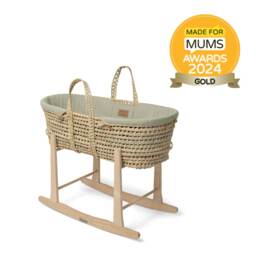 Clair de Lune Organic Palm Moses Basket With Rocking Stand - Sage