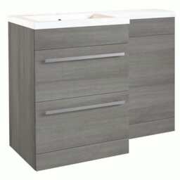 Bathroom Right Handed 2 Drawer Combination Unit with L Shape Basin 1100mm Wide (Nexus) - Silver Oak - Brassware Not Included Brown Brown 1