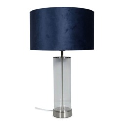 ValueLights Balan Brushed Chrome Table Lamp Navy Blue Velvet Shade