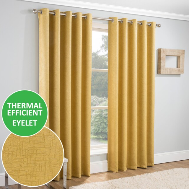 Enhanced Living Vogue Ochre 46 x 90 inch (117x229cm) Eyelet Thermal Noise reducing Dim Out Curtains (PAIR)