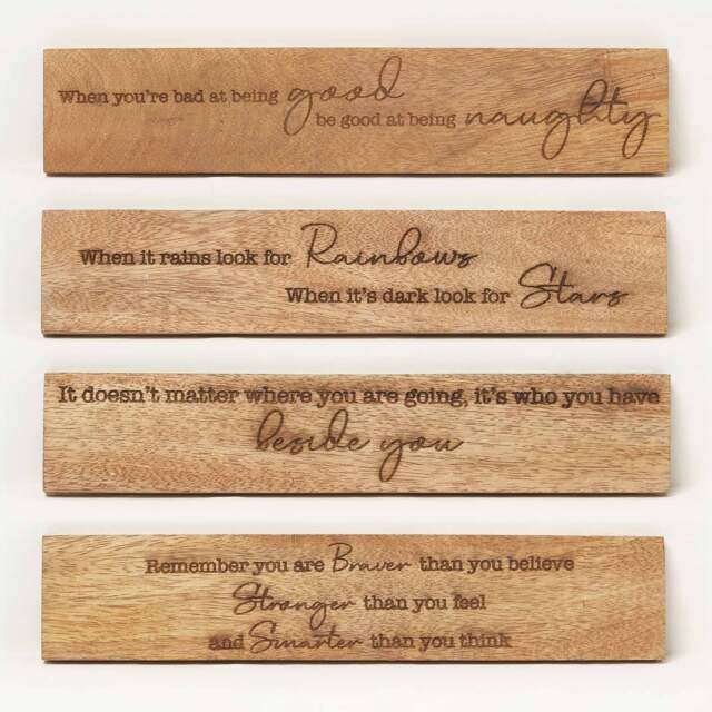 Homescapes Sayings Plaque Wall Art, 5 x 26 cm, Set of 4