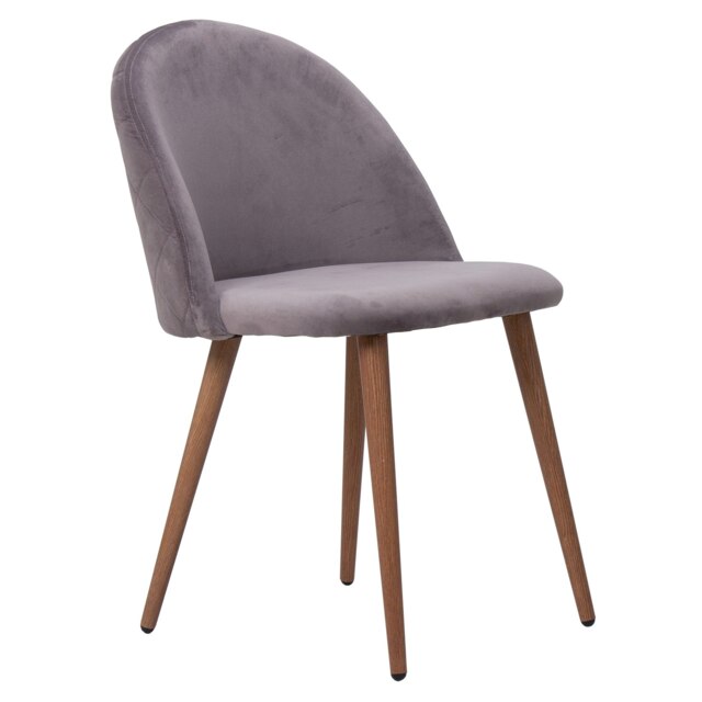 Single Lucia Ergonomic Velvet Dining Chair with Wooden Legs, Modern Upholstered Accent Chair Grey
