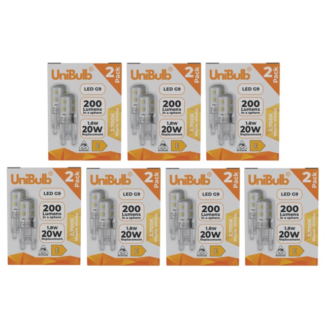 UniBulb LED G9 200lm 1.8W (Replaces 20W) 2700K (Warm White) Capsule Light Bulb - Pack of 14