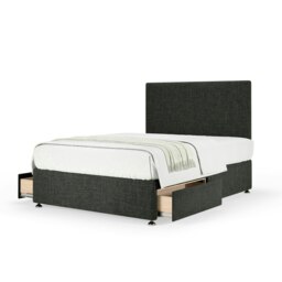 Majestic 1000 Pocket Sprung Charcoal Linen 2 Drawer Divan Set And Valencia Headboard Small Double