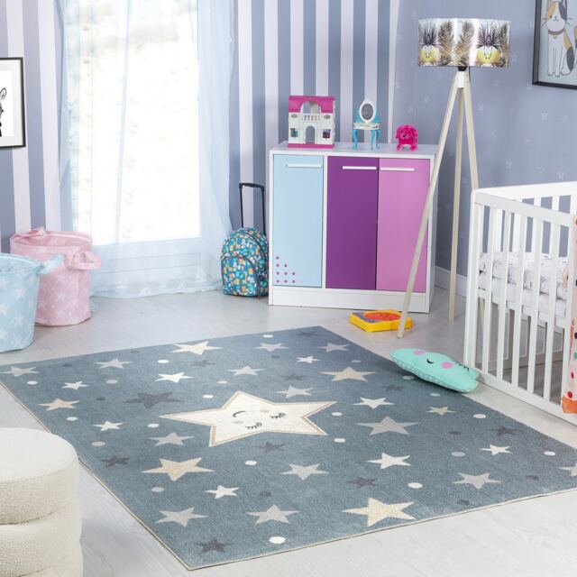 LIVABLISS Lillian-Kids Washable Rug 140 x 200 cm Blue Grey Beige Yellow