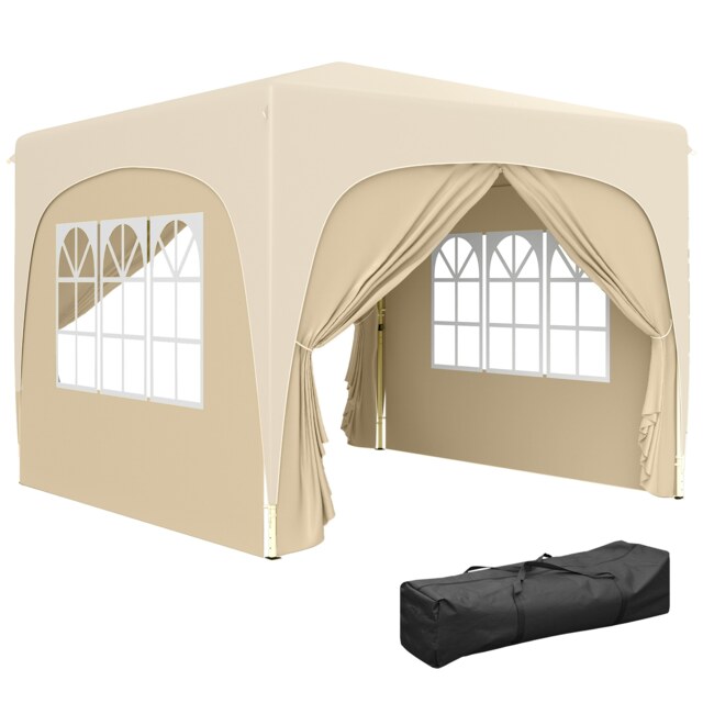 Outsunny 3 x 3(m) UPF50+ Pop Up Gazebo with Sides and Carry Bag, Sand Bronze Sand brown 1