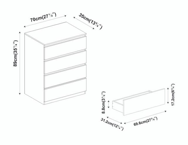 Minimalist Chest of 4 Drawers Black Black & Oak 1