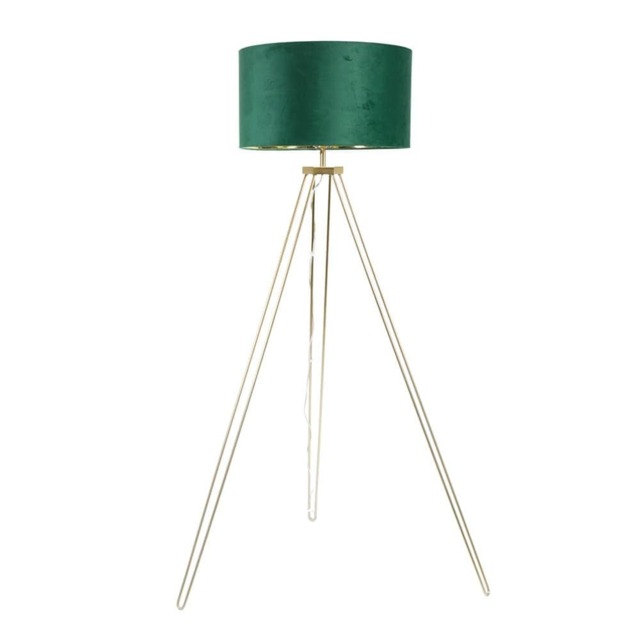 ValueLights Aero Gold Tripod Floor Lamp Forest Green Velvet Gold Shade