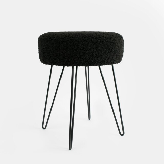 OHS Boucle Fleece Hairpin Foot Rest Dressing Table Vanity Stool Seat - Black