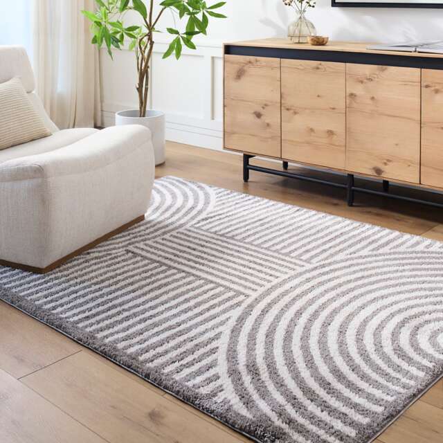 LIVABLISS Fossay Shaggy-Washable Modern High Pile Rug 200 x 275 cm Beige Charcoal