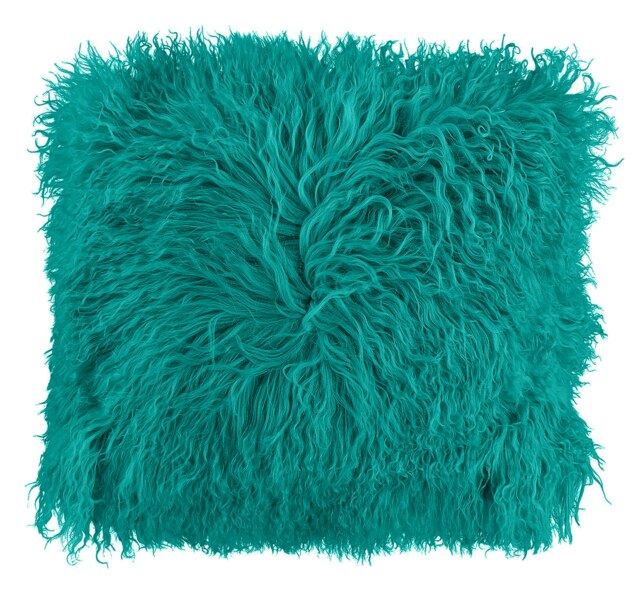 Shaggy Pile Faux Fur Cushion - 43cm x 43cm Blue Teal
