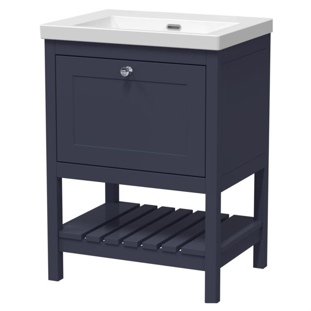 Balterley Coppenhall Contemporary 1 Drawer Floor Standing Vanity Unit, Indigo Blue, 600mm