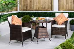 Savannah Round Rattan Garden Bistro Table and Chairs Set 2 Seater Brown Brown