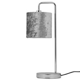 Chrome Arched Table Lamp with Grey Crushed Velvet Shade Chrome Grey Large 1