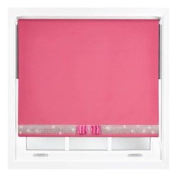 FURNISHED Blackout Roller Blinds with Diamante Trim and Bow Cut to Size Pink Fuchsia (W) 120cm x (L) 165cm