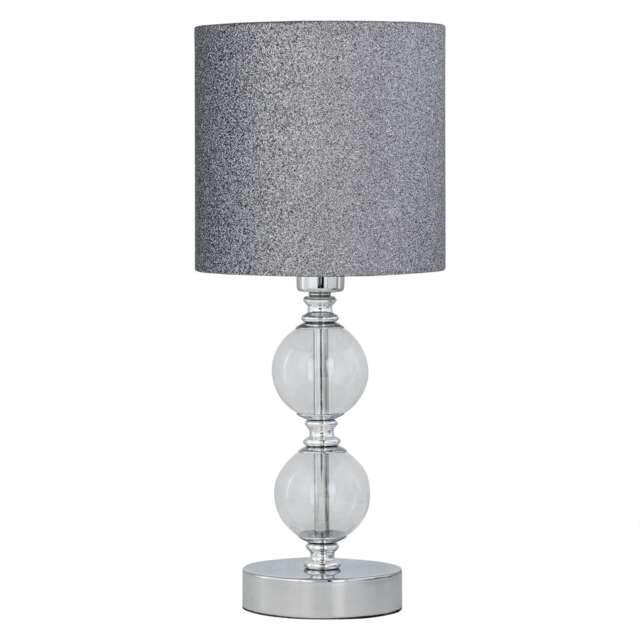 Chrome Two Ball Table Lamp with Silver Glitter Shade Chrome Grey Medium 1