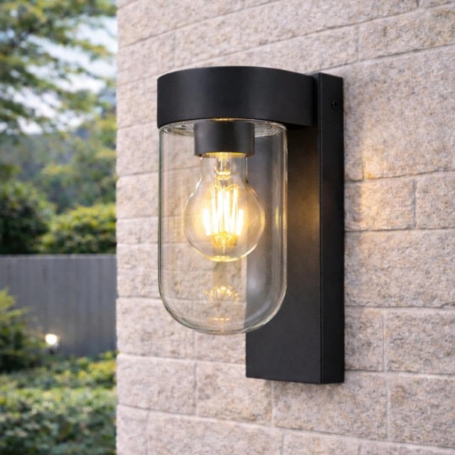CGC Rowan Black Outdoor Wall Lantern Light with Clear Polycarbonate Diffuser IP54