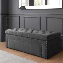 137cm Duke Ottoman Storage Box -Upholstered Blanket Box - Steel Grey Plush Velvet Multifunctional Storage Box