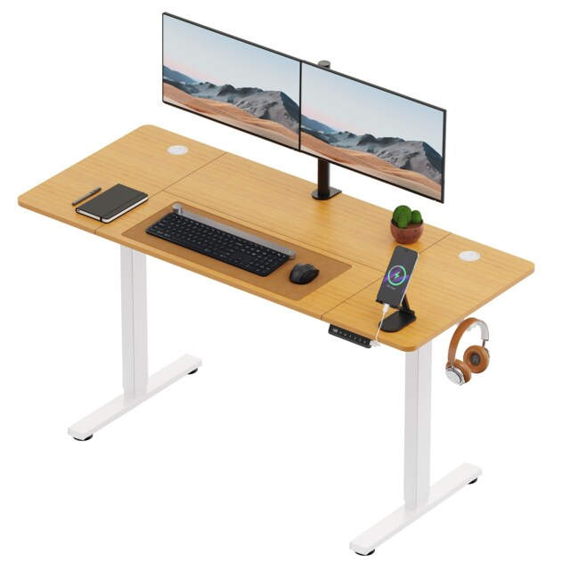 Vonhaus Light Wood Maple Effect Electric Standing Desk 140x60cm