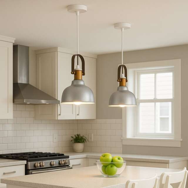 CGC Lighting Georgie Industrial Metal Pendant Light Silver with White Inner and Brass Fitting White Silver & White Height: 28 cm, Diameter: 22 cm