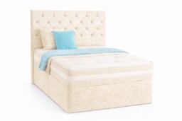 Chesterfield Cream Crushed Velvet Small Double 4ft Divan Bed With 54inch Floorstanding Headboard and Mattress No Drawers