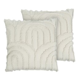OHS 2 Pack Faux Fur Textured Arch Soft Cosy Plush Tufted Cushion Covers Cream Stone 2