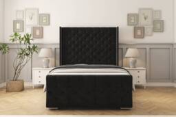 "Sloomy Luthor Black Plush Bed Frame With 50"" Upholstered Wingback Headboard 5' King"