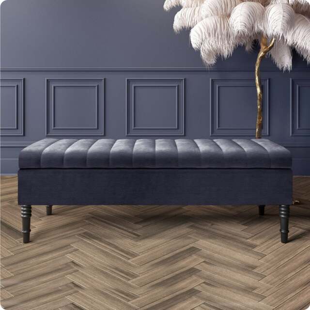 Safar 150cm Ottoman Storage Bench - Naples Shoe Bench - Charcoal Lined Upholstery Storage Footstool
