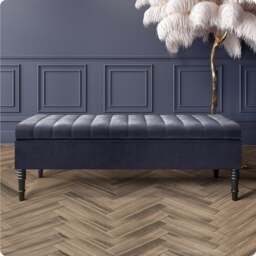 Safar 150cm Ottoman Storage Bench - Naples Shoe Bench - Charcoal Lined Upholstery Storage Footstool
