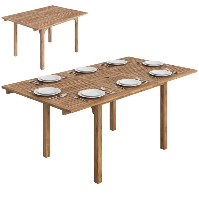 Outsunny Extending Garden Table, Acacia Wood Outdoor Dining Table for 6-8 Brown Natural wood finish 180L x 95W x 74H cm (extended) 140L x 95W x 74H cm (closed)