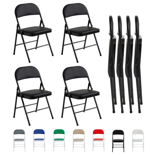 Set of 4 Folding Dining Chairs Metal Frame Padded Seats