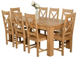 Dakota 182 x 92cm Oak Large Dining Table and 8 Berkeley Chairs Brown Brown