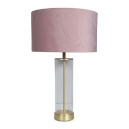 ValueLights Balan Brushed Gold Table Lamp Blush Pink Velvet Shade and Bulb