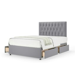 Neptune Spring Silver Plush Velvet 4 Drawer Divan Set And Lona Headboard Double