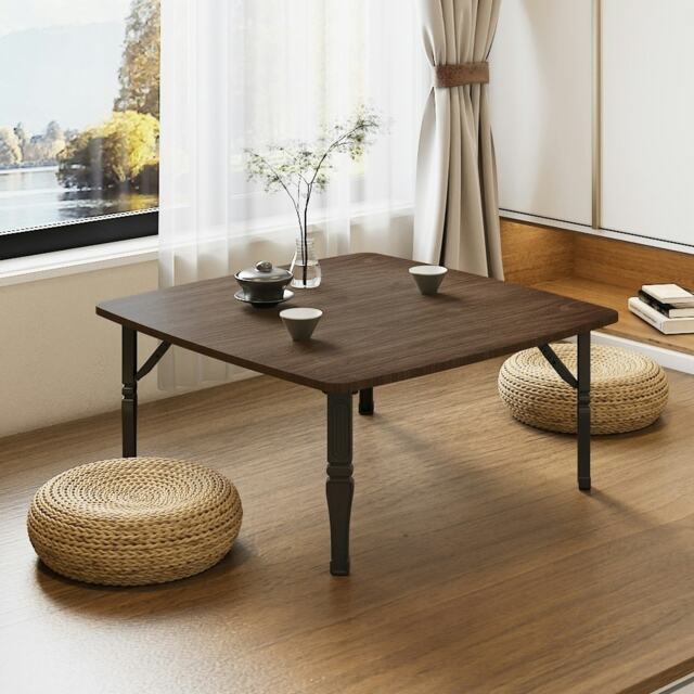 Living and Home Square Wooden Folding Coffee Table, Brown,80cm