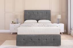 Sloomy Cambridge Steel Plush Divan Bed Base 2 Drawers Left Side With 54 Inch Floor Standing Headboard & 12 Inch Matching Footboard Grey Steel Small Double 1