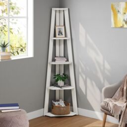 Mercers Furniture Corona White Corner Ladder Bookcase Solid Wood Mexican Pine Wooden Open Display Unit Shelving